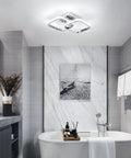 Square Modern LED Ceiling Light Fixture With Two Square Cross Design, 6000K Daylight Chrome Finish in bathroom setting