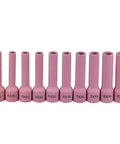 Extra Long Alumina Ceramic TIG Welding Cup Set For WP9 Torches 10 Piece Kit with multiple size cups shown in line