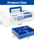 Two Pack Small Plastic Tool Box With Handle 2 Layer Clear Organizer With Removable Divider showing dimensions