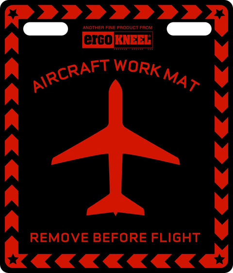 Pro Grade Aircraft Mechanic Kneeling Mat Set 2pc with red aircraft symbol, labeled 'REMOVE BEFORE FLIGHT' and 'AIRCRAFT WORK MAT'