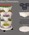 5-Tier Vertical Garden Tower Stackable Planter For Strawberries, Flowers, Vegetables And Herbs In Beige with dimension details