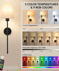 Konvixon Wall Sconces Battery Operated Set of Two, RGBWW with Remote, Black displaying color temperatures and RGB options.