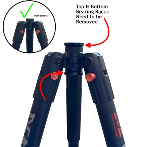 DeathGrip Ball Head Conversion Kit With Ball Head Adapter For DeathGrip Tripods showing top and bottom bearing races to remove