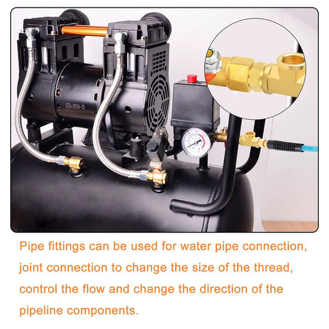 Air compressor setup with Six Pack 1/4 Inch NPT Brass Pipe Fittings With Ball Valve And Barstock Tee And Air Hose Fittings
