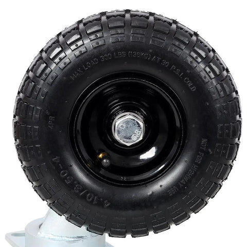 10 Inch Dual Wheel Pneumatic Swivel Caster With Twin Air Tires, Heavy Duty Plate Mount close-up of air tire tread and rim.