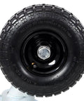 Built To Last 10 Inch Dual Wheel Pneumatic Swivel Caster Heavy Duty 660 Lb Load Capacity with air filled tire close-up.