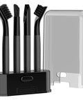 Grout Cleaning Brush Set With V Shape Edge Brush Deep Cleaning Brush Detail Brush With Silicone Scraper Mini Dustpan And Scraper Four Slot Storage Box For Tile Sink Drain Crevice Cleaning in black storage box with clear lid