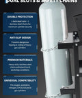 Close-up of gas cylinder slots and chains on Heavy Duty Welding Cart On Wheels With Four Drawers For MIG Welder TIG Welder And Plasma Cutter 360 Degree Rolling Welders Tool Kit Cart With Gas Cylinder Storage Black