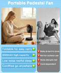 Woman using Boss Level All In One Portable Oscillating Fan with Eight Inch Head while reading in bedroom next to window