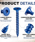 Heavy Duty Blue Ceramic Wood Screws For Backer Board And Cement Tile, A Hella Solid 1000 Pack Of 1-5/8 Inch Fasteners with large head and self-drilling point.