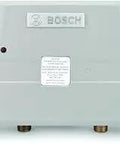 Front view of a tankless electric water heater 12 kW delivers on demand hot water right at the sink, compact design.