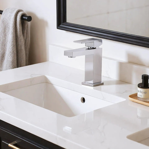 Chrome Single Hole Bathroom Faucet With Pop Up Drain All Metal Modern Touch Faucet Fingerprint Resistant Lead Free on white sink