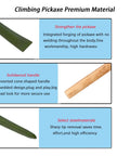 Climbing pickaxe with integrated forged adze hoe and pick axe design, solidwood handle, and high-quality steel materials.