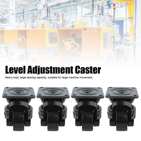 Heavy Duty Leveling Caster Set Rock Solid Adjustable Metal Composite Wheels Four Pack rolls smooth for large machine movement.