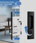 Privacy Pocket Door Lock Hardware For Wood Doors, Invisible Sliding Door Lock With Keys, Recessed Handle Latch shown installed