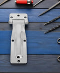 Heavy Duty Stainless Steel Hinge Set For Utility Truck Bins And Box Doors Weatherproof Design For Harsh Outdoor And Coastal Environments Sturdy Dump Trailer Door Hinges Easy Install Marine Grade Corrosion Resistant, stainless hinge on blue boards