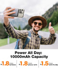 Young man taking a selfie outdoors with Snag This Ultra Slim Magnetic Wireless Power Bank With 10000mAh Juice And 22.5w Rapid Boost.