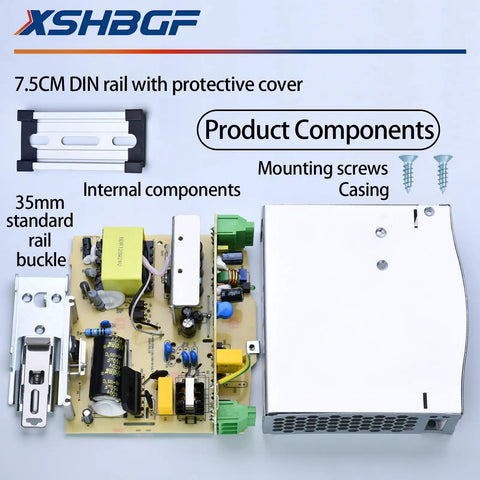 Beefed-Up Industrial 12V DC DIN Rail Power Supply 120W 10A, 100-240VAC Input, Ultra Slim Switching Converter With Low Ripple And Noise For Automation Controllers, High Efficiency, Rugged Industrial Grade, 7.5cm DIN rail cover and metal casing