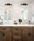 Cozy Farmhouse Vanity Light Fixture 3 Light Wall Sconce Over Mirror With E26 Base Rustic Vintage Style Matte Black in bathroom