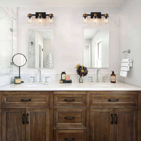Cozy Farmhouse Vanity Light Fixture 3 Light Wall Sconce Over Mirror With E26 Base Rustic Vintage Style Matte Black in bathroom