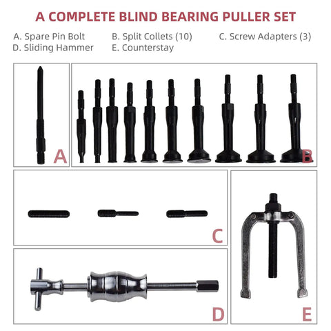 Complete set of Sixteen Piece Blind Hole Pilot Bearing Internal Extractor And Puller Set With Slide Hammer Removal Tool Kit