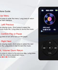 Interface of the 32GB Portable MP3 Player With Speaker, Dope HiFi Lossless Sound, Built-In Earphones, showing buttons guide and screen.