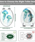 Cosmic Pattern Resin Elongated Toilet Seat for Bathroom size guide with measurement details and jellyfish design