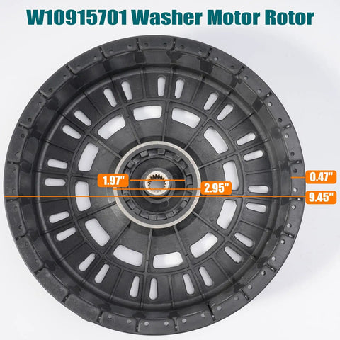 Black 9.45 Inch Washer Rotor Replacement For Kenmore And Whirlpool Machines W10006482 W10915701 Motor Rotor Washing Machine Assembly No Fuss Install Durable OEM Alternative black washer rotor with 9.45-inch diameter