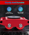 8 Ton Equipment Moving Skates Set Of 4 Heavy Duty Beefed Up Industrial Dollies red with black top and reinforced bolts