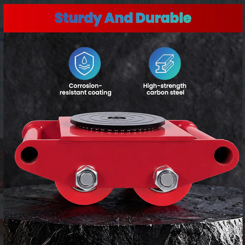 8 Ton Equipment Moving Skates Set Of 4 Heavy Duty Beefed Up Industrial Dollies red with black top and reinforced bolts