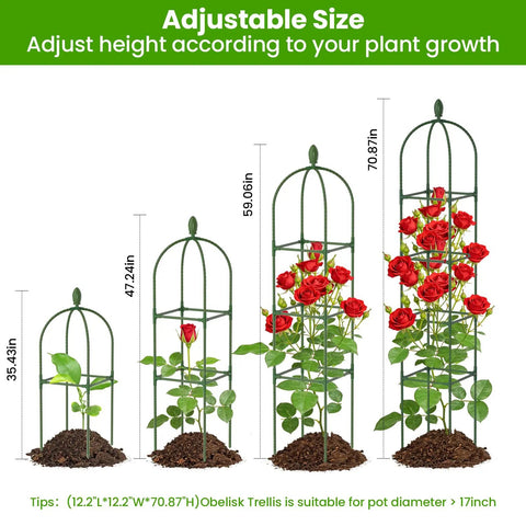 2 Pack Garden Obelisk Trellis For Climbing Plants 71 Inch Adjustable Height showing height variations for plant support