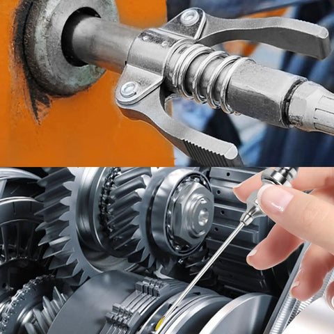 Grease Gun Tips Kit With 12-Inch Hose And Quick Connect, 12-Piece Precision Needle Tips, Pro Grade Coupler, Rubber Adapter, And 6 Hydraulic Fittings For Auto, Tractor, And Industrial Lubrication in use