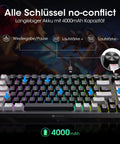 Slick Tri Mode Mechanical Keyboard With Snappy Blue Switches, Wireless Bluetooth And Fast Wired Connection, Clean 82 Key Profile, Hype Rgb Lighting, Beast Mode Battery Power For Serious Typing And Gaming showing key layout and RGB lights.