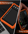 Handheld Oscilloscope With Probe Kit, Portable Pro Grade Lab Scope for Cars, USB Rechargeable shown next to laptop