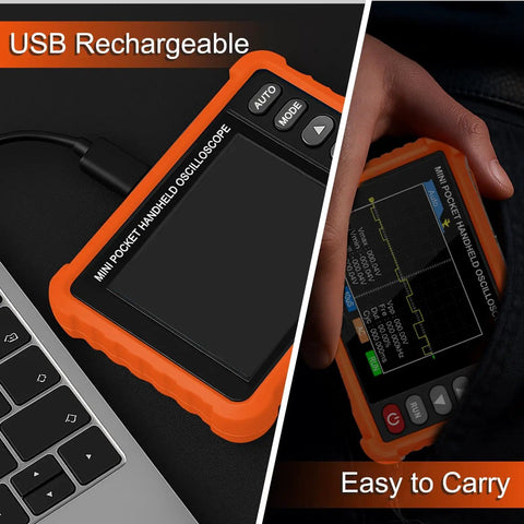 Handheld Oscilloscope With Probe Kit, Portable Pro Grade Lab Scope for Cars, USB Rechargeable shown next to laptop