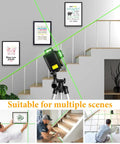 Self Leveling Laser Level Tool With 3x360 Degree Green Beam Lines in various home improvement settings