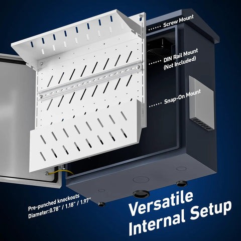 Heavy Duty Outdoor Electrical Box With Built In Thermostat Fan And IP65 Weather Resistant Steel Cabinet showing versatile internal setup.