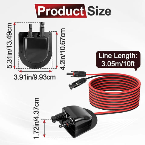 Cable Entry Gland Kit With 10Ft 10AWG Solar Extension Cable And MC4 Connectors Solar Junction Box dimensions diagram