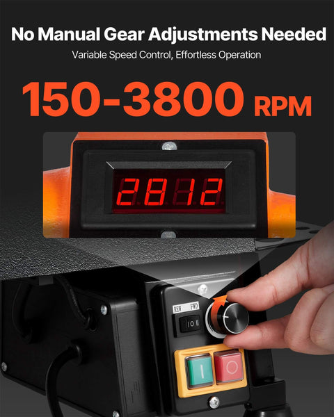 Close-up of control panel showing 150-3800 RPM variable speed on Benchtop Wood Lathe With 1 HP Motor, Brushless DC Motor.