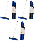 No Nonsense Commercial Floor Sweep With Integrated Squeegee Includes Sixty Inch Three Piece Aluminum Handle And 24 Inch Broom Head Pack Of Three Blue Brooms