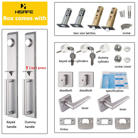 Front Door Handleset With Square Lever Handle Keyed Alike Cylinders Satin Nickel Finish Double Entry Lockset contents