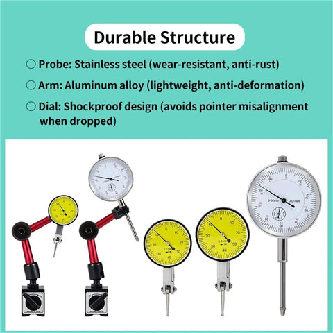 Beefy Lever Dial Indicator Magnetic Holder And Stand Kit For Precision Measurement With Pro Grade Probes Magnetic Base And Tools Micrometer Dial Gauge 0.8mm Stand B, stainless steel probes