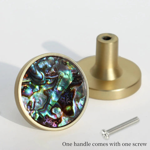 Pearl Shell Cabinet Knobs With Abalone Inlay, Slick Brushed Gold Zinc Alloy Drawer Pulls, hardware and screw