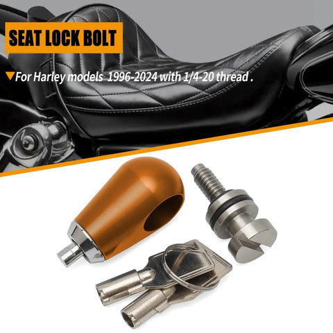 Seat Lock Anti Theft Bolt With 1/4-20 Thread For Touring Sportster Softail Dyna Road King Street Glide Electra Glide And More Motorcycles Stainless Steel Screw Aluminum Cover Easy Install