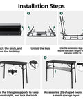 Installation steps for Foldable Camping Table With Storage Net Aluminum Portable Table With Three Height Settings Up To 27.3 Inches
