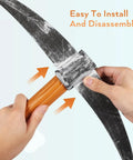 Performance Party Pickaxe Prop Decorative Toy being disassembled by hands, showing installation simplicity, PVC material.