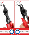 Ten Piece Snap Ring Pliers Set For Automotive Retaining Rings Removal And Installation Including Internal And External Circlips With Straight And Bent Jaw, Hook And Pick Tools In A Garage Ready Storage Case