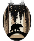 Elongated Toilet Seat Resin for Bathroom featuring a bear design with trees and stars, suitable for most toilets.