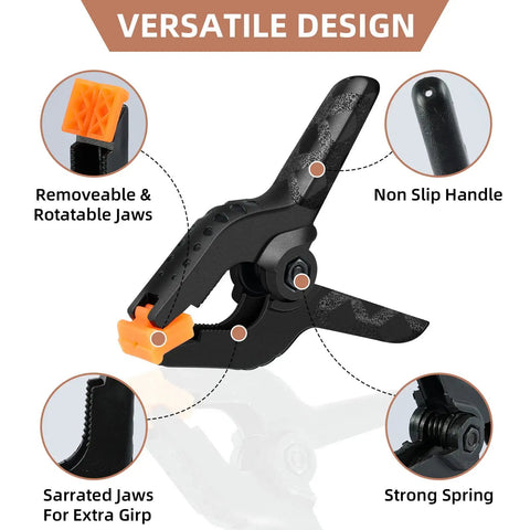 16 Pack Small Spring Clamps 3 Point 5 Inch Heavy Duty Clips for versatile use with detachable orange pads and strong springs