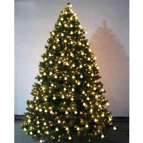Warm White 50 LED Five Point Star Fairy Lights With Remote Control Battery Powered String Lights For Indoor Decor on Christmas tree
